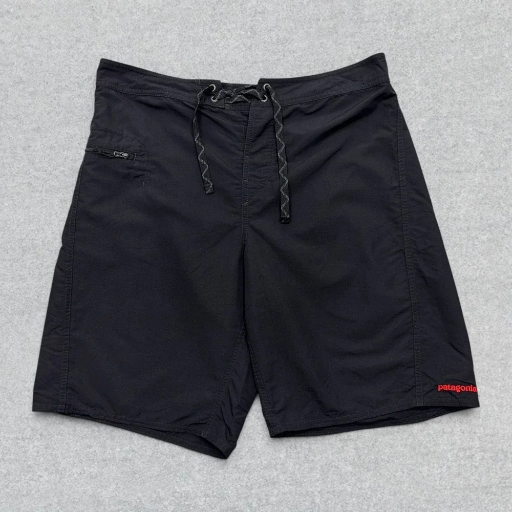 Patagonia Wavefarer Board Shorts Men's 34 Black Drawstring Linerless Surf Swim